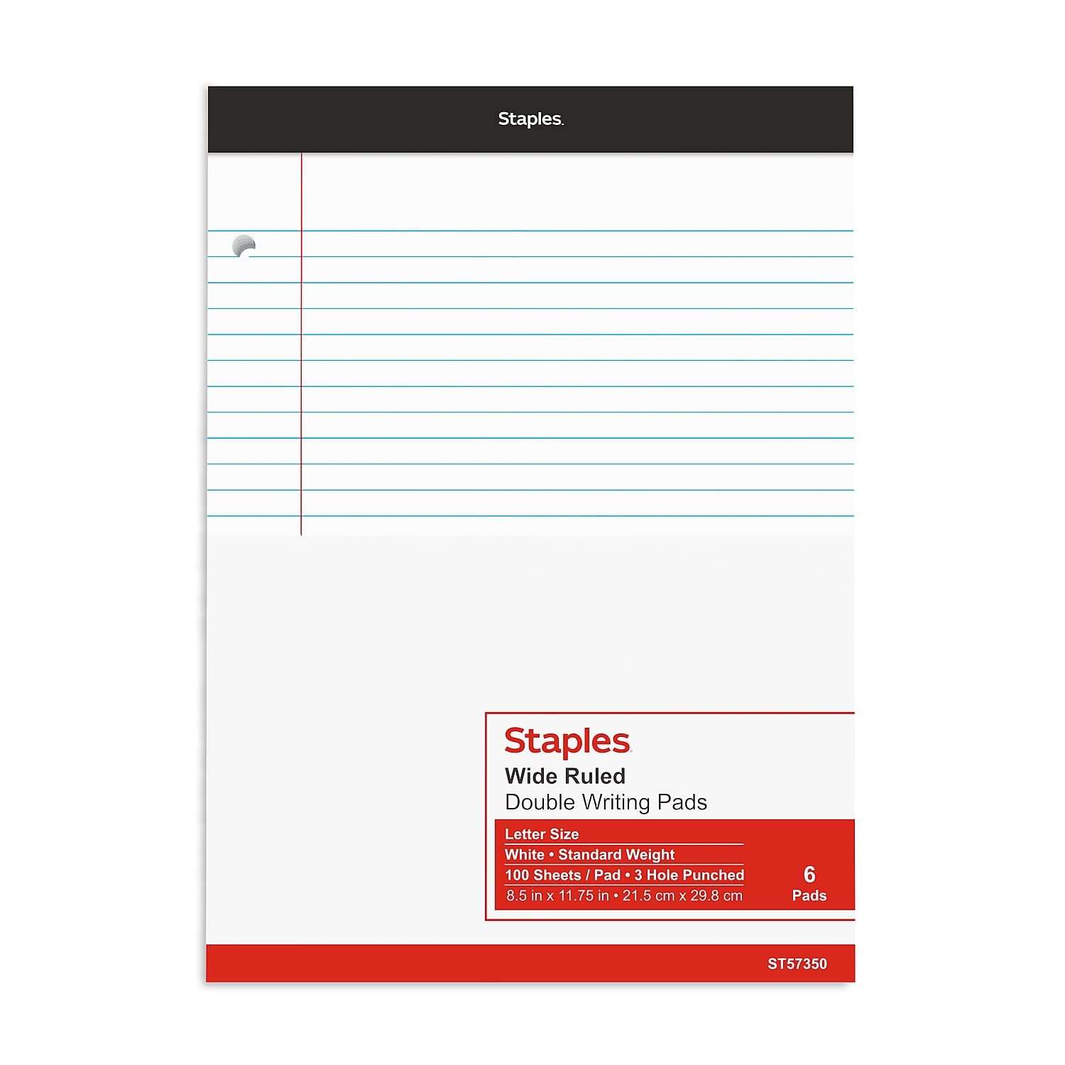 Staples 478900 Double Pad Notepads 8.5x11.75 White 100 Sh/Pd 6 Pd/Pk 5