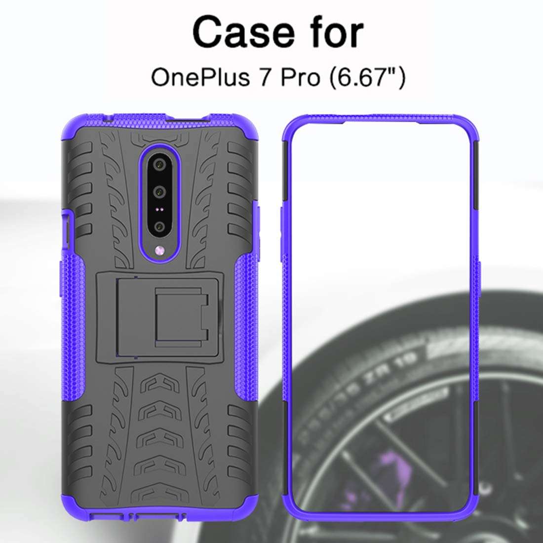 Osophter Oneplus 7 Pro Case, Dual Layer Shock-Absorption Cover Full-Body Protective Cell Phone with Kickstand Combo PC+TPU Back Cases for One Plus 7 Pro(Purple) 6