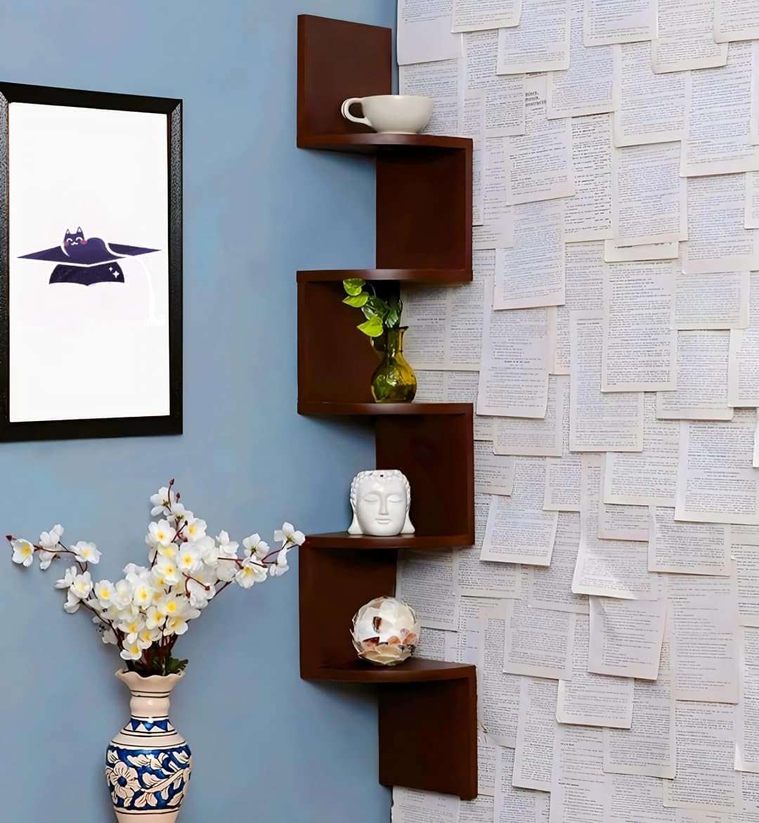 OXMIC Corner Wall Mount Display Shelf, Corner Shelf for Living Room Decor, 5-Tier Floating Design, 17x17x108 cm, Decorative Storage for Home Office 1