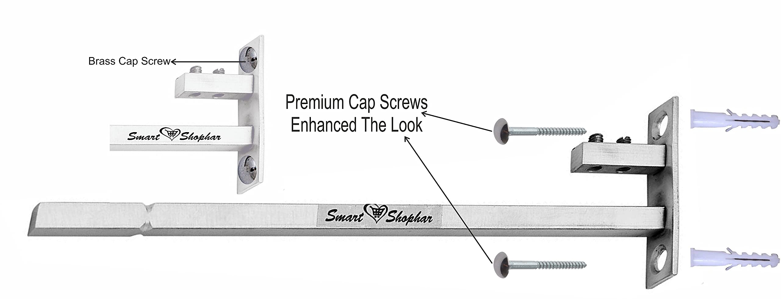 Smart Shophar Stainless Steel F Type Square Glass Shelf Bracket 12 Inches 12 MM Silver, Pack of 2 Sets / Sleek and Functional / Ideal for Showrooms or Retail Spaces / Mounting Hardware 4