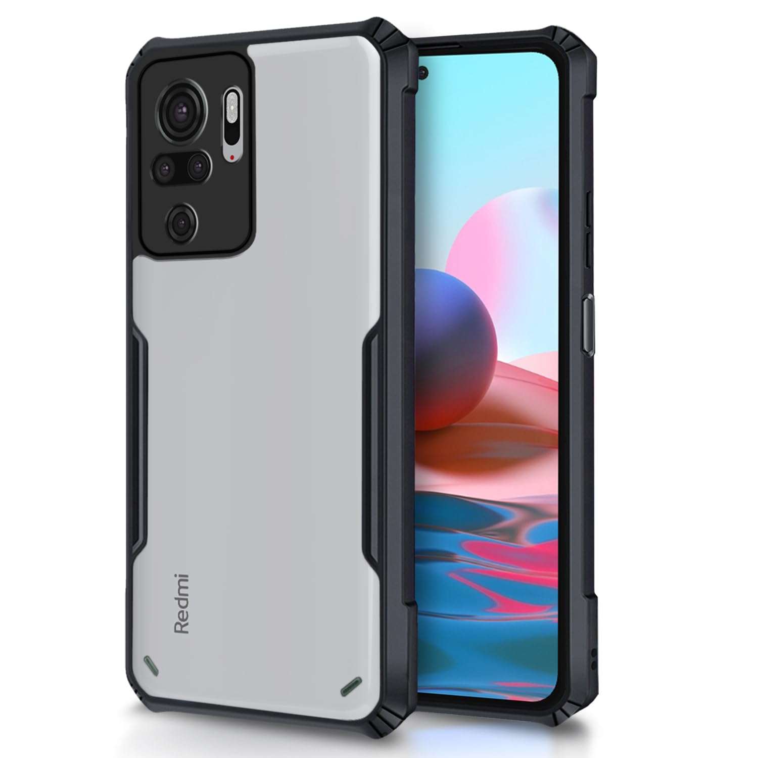 Amazon Basics Back Cover for Xiaomi Redmi Note 10S/ Redmi Note 10 | Crystal Clear Transparent Back | Ultra Hyrbid | Full Camera Protection | Raised Edge | Bumper Cover (Black) 1