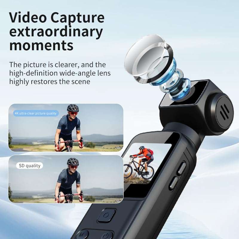 podafu Handheld 4K Action Camera,Pocket-Sized,Vlogging Camera for YouTube TikTok Video Vlog with 1'' Touchscreen & 4K/60fps Video,Digital Camer for Photography 90/128G,for Android and iPhone (Black) 5
