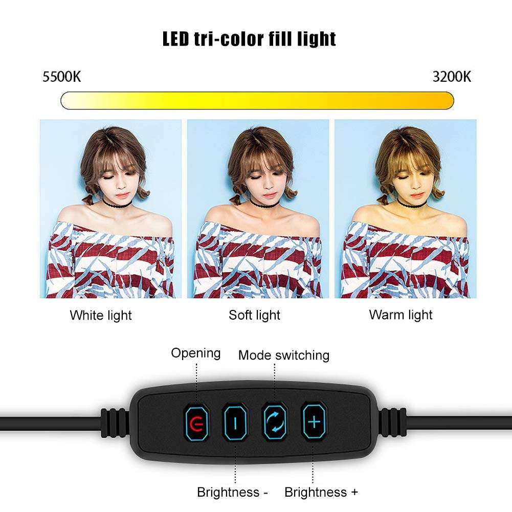 20 inch LED Dimmable Ring Fill Light Video Camera Selfie Light Kit,with Tripod Phone Holder Tripod,Support 3200K-5500K Dimmable 3 Colors 10 Brightness for YouTube Video Makeup 5