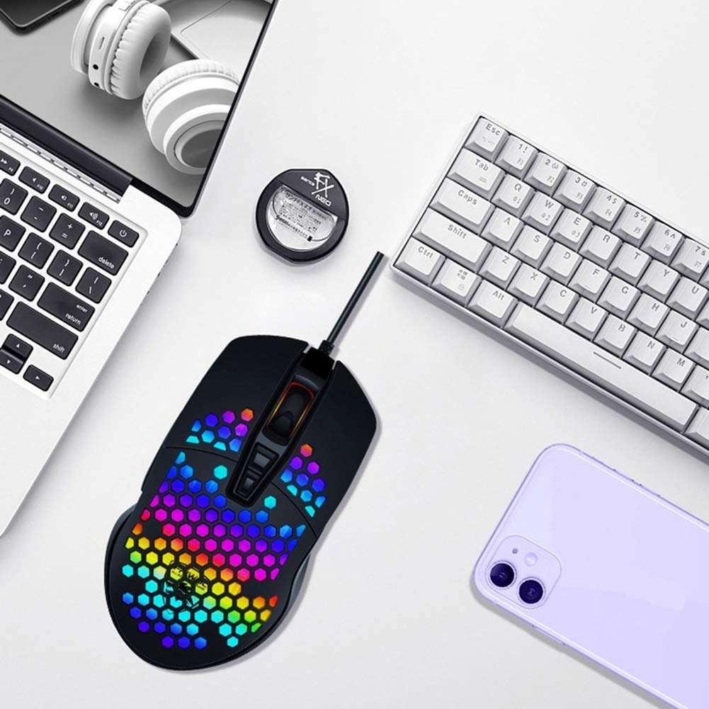 Computer Mouse, V9 Ergonomic 4000DPI USB Wired Hollow-Out RGB Light Gaming Mouse Mice for PC - Mint Green 3