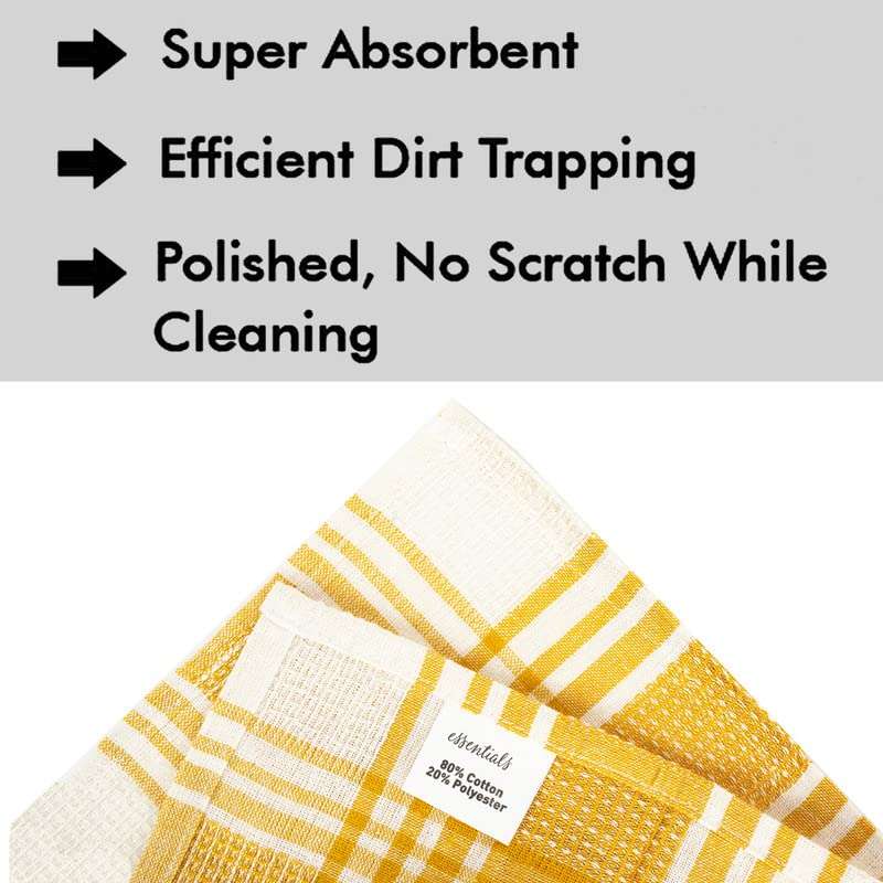 Rise n Shine Tea Kitchen Utensils Dish Cleaning Towel Cloth Napkin 260 GSM High Absorbant Machine Washable Reusable Multipurpose Superior Cotton 45cm x 70cm Pack of 6 (Yellow & White) 4