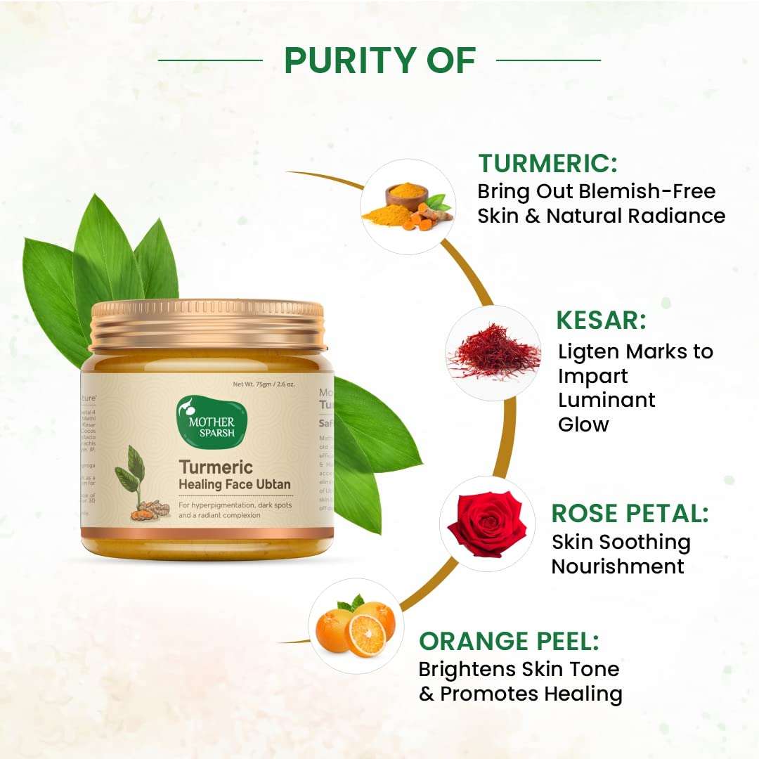 Mother Sparsh Turmeric Healing Skin Care Combo | With Healing Face Ubtan 75g | Healing Day Cream 40g | For Dark Spots | Hyper Pigmentation & Radiant Complexion 4