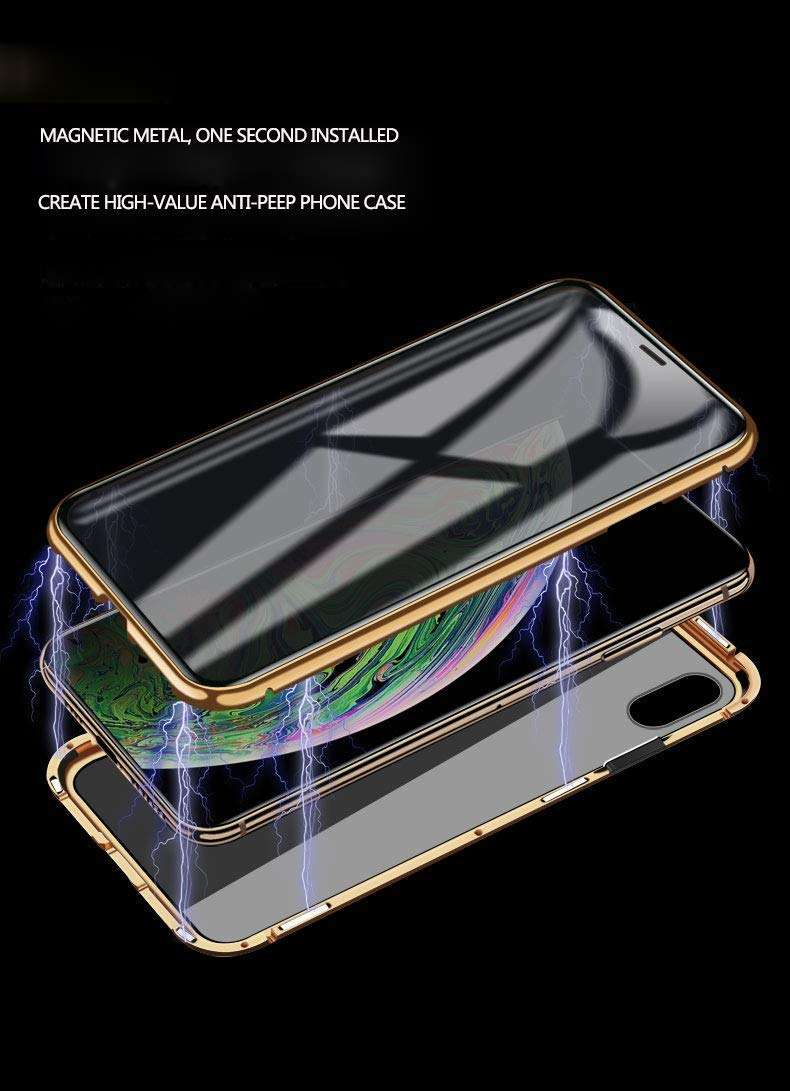 FHZXHY Privacy Glass iPhone XR Case All-Inclusive Clear Double Sided Tempered Glass Magnet Absorption Metal Bumper Frame Protective Case for iPhone XR red 3