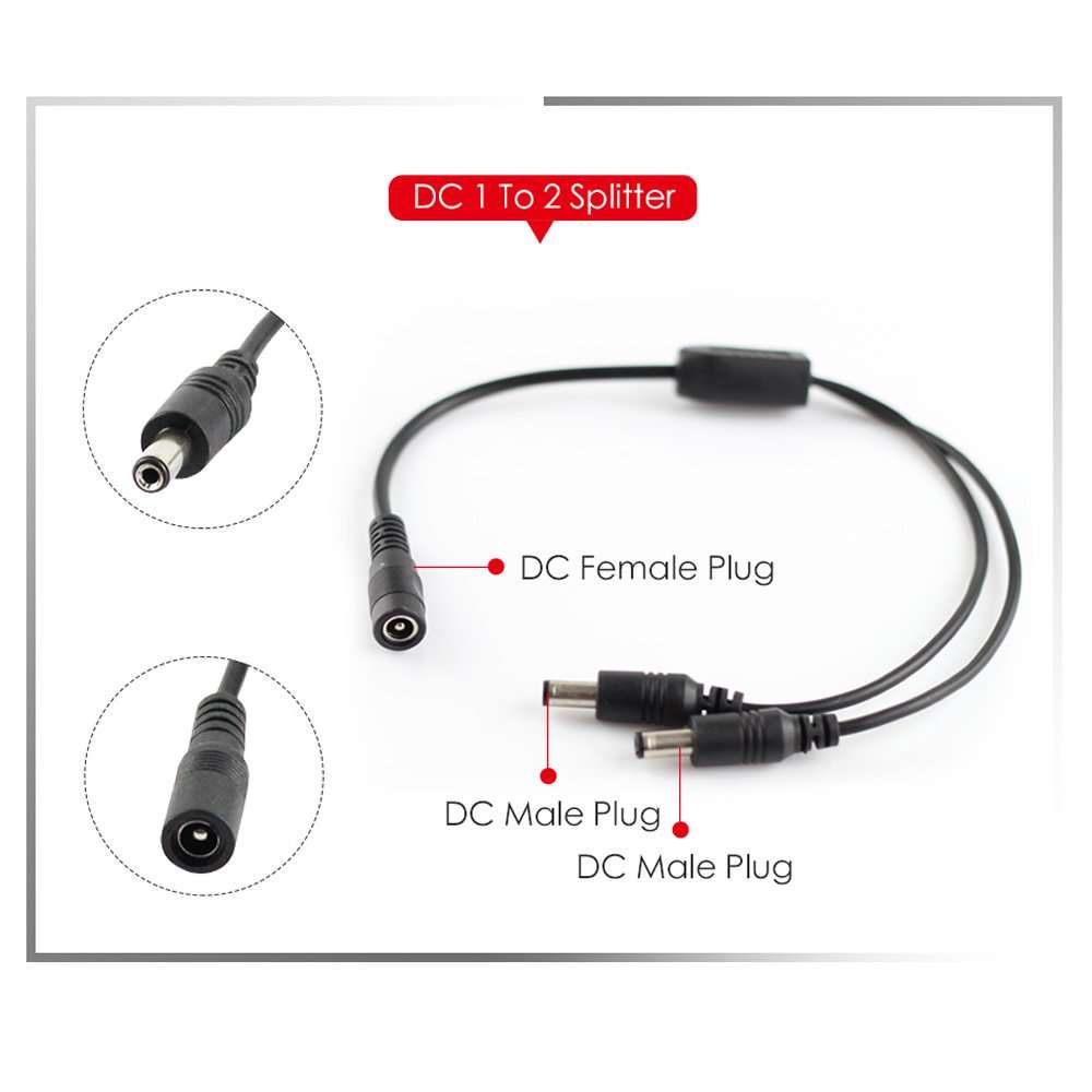 DC 2.1 5.5 MM 1 to 2 Power Adapter Spliter Converter Cable 12V 24V DC for CCTV LED Light Parking Camera Car Monitor by HitCar 3