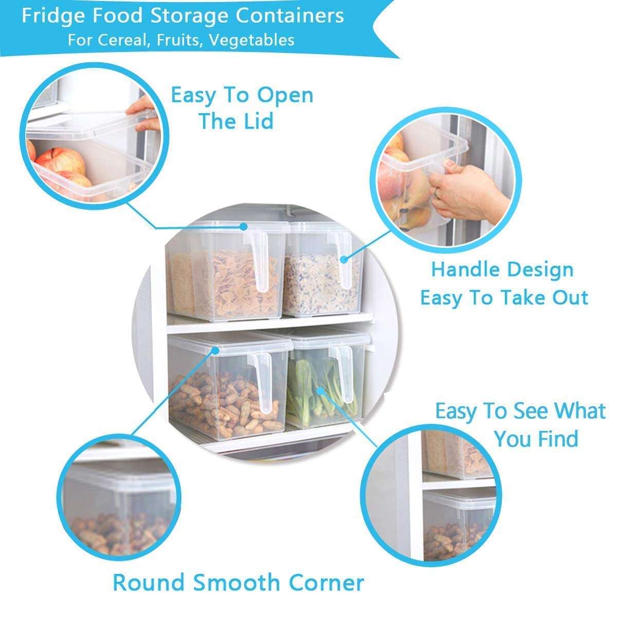 SURBHI MART Fridge Storage Pack of 2 Refrigerator Organizer Container Square Handle Food Storage Organizer Boxes - Clear with Lid 6