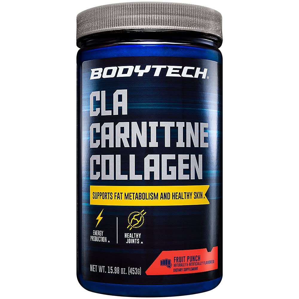 BodyTech CLA Carnitine Collagen - Promotes Healthy Skin, Supports Fat Metabolism, and Enhances Energy Levels - Delicious Fruit Punch Flavor (15.98 oz / 30 Servings)