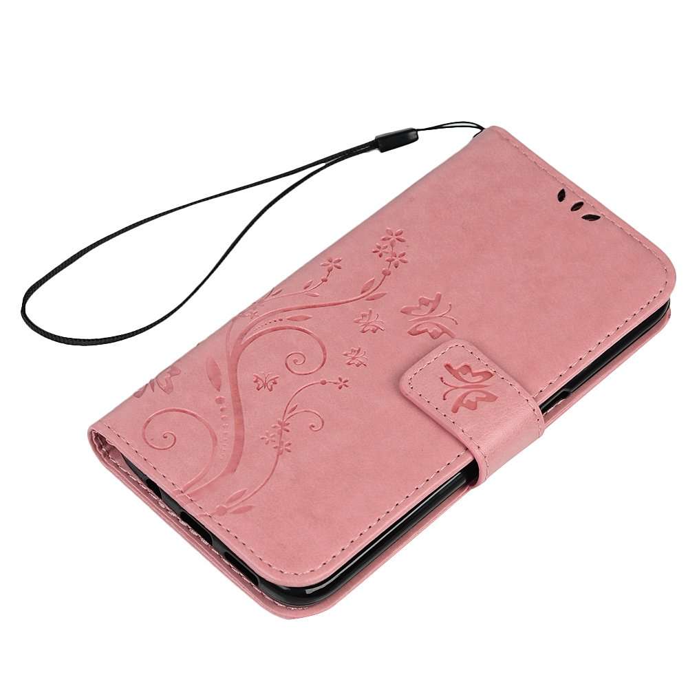 Mavis's Diary Galaxy S7 Edge Wallet Case Fashion Floral Butterfly Embossed PU Leather Magnetic Flip Cover Card Holders & Hand Strap for Samsung Galaxy S7 Edge with Bling Dust Plug & Pen (Pink) 4