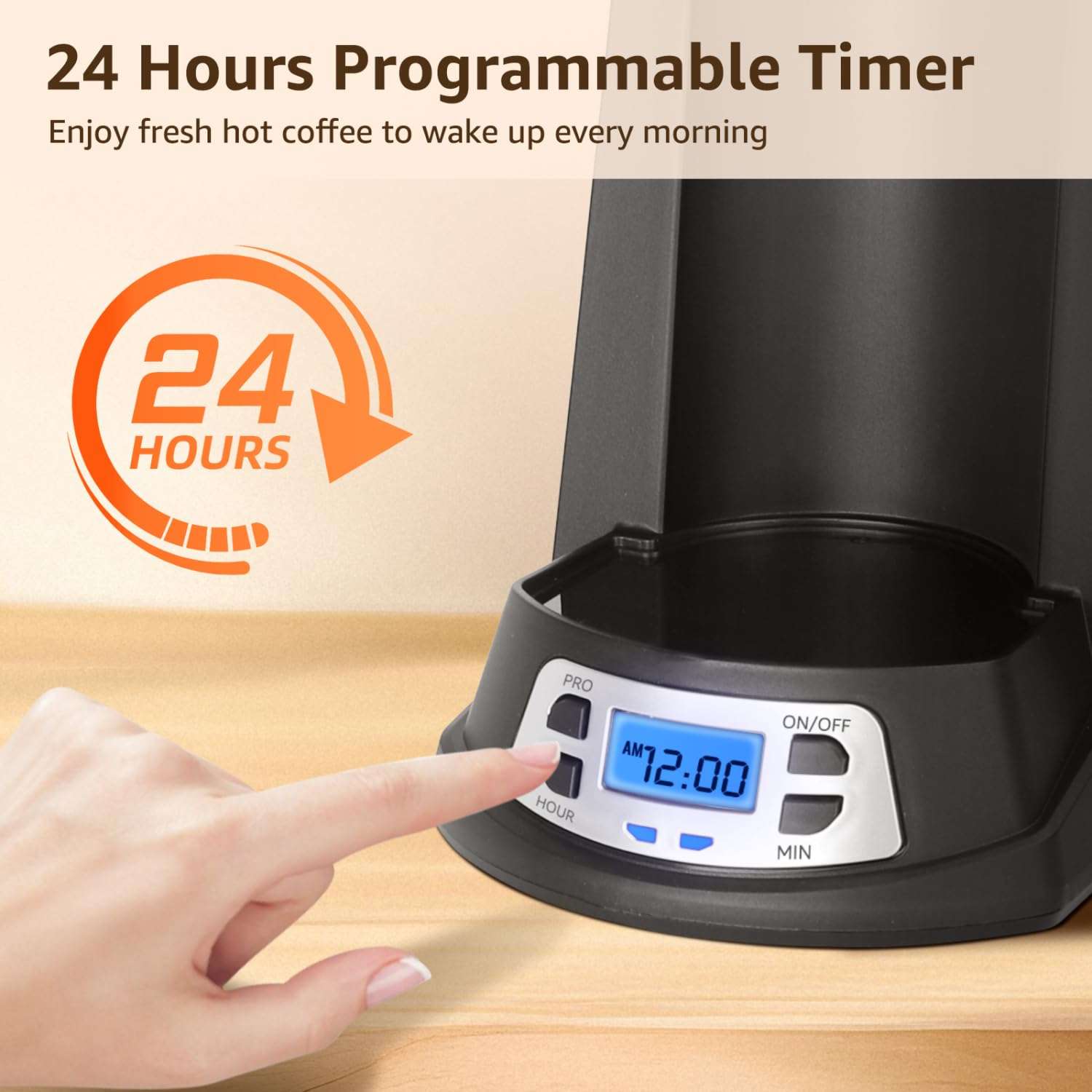 Aigostar Single Serve Coffee Maker for K Cup and Ground Coffee, 24H Timer, 6 to 14 Oz Brew Sizes, Single Cup Coffee Maker with Self-Cleaning, Fits Travel Mug, Fast Brewing Capsule Coffee Machine,Black 4