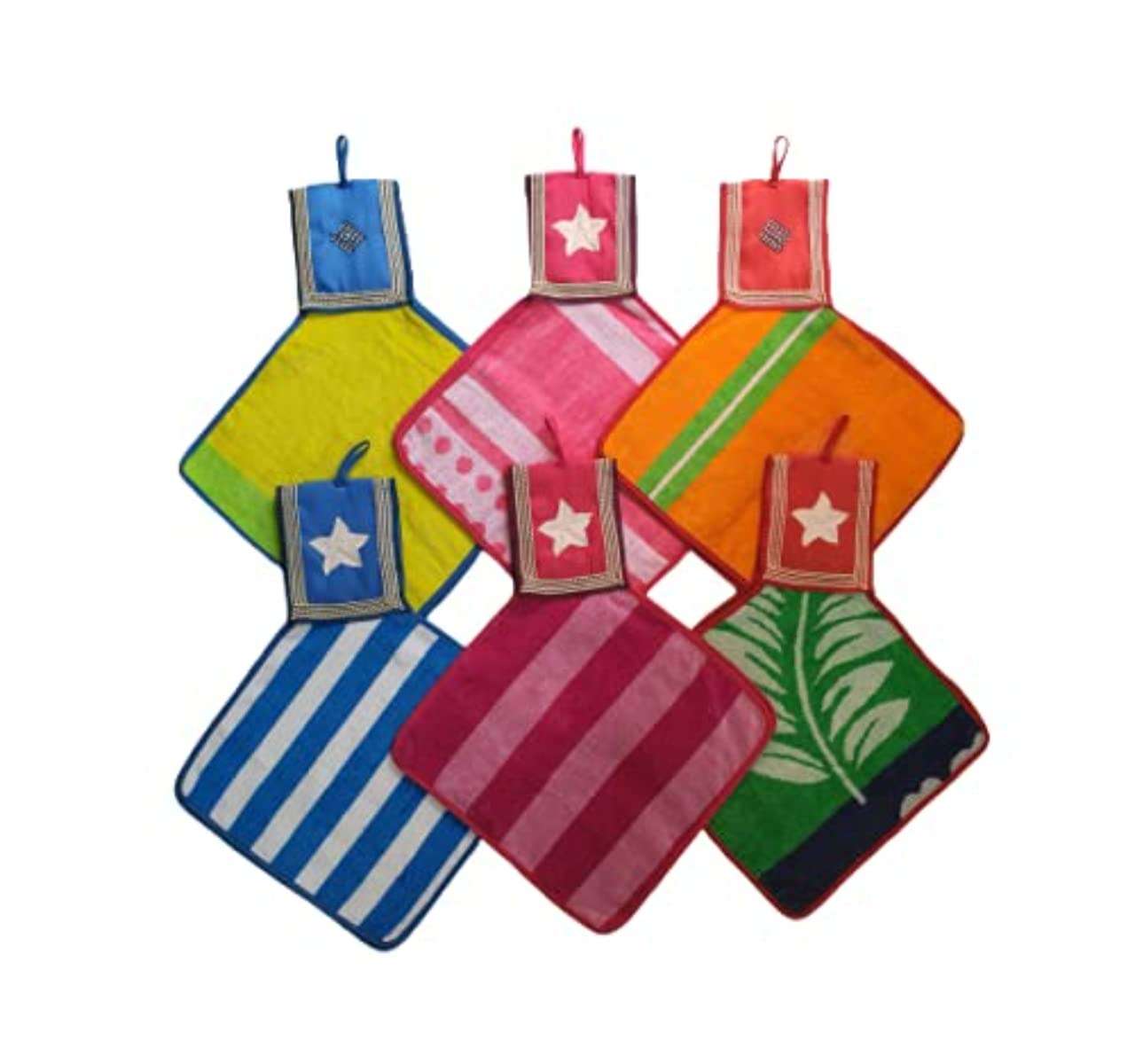 kashviproducts Gorgeous Washbasin Towel, Square Double Sided, Elegant Look,, 100% Cotton, GSM 400, Super Absorbent, Ultra Soft, Suitable for Washbasin & Kitchen (Multi Color+ Printed) Set of 6 1