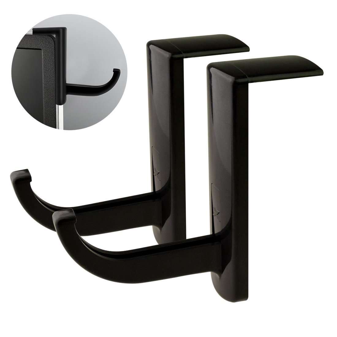 Akak Store 2 Pcs Black Headphone Headset Hanger Monitor Stand Holder Headset Stick-on Hook for Home and Office 3