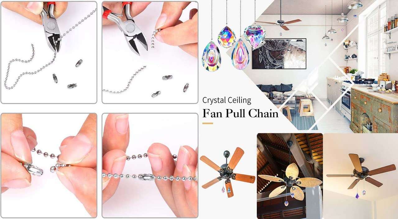 DIY Crafts 1 Mtr Chain Dark Wooden Handle, Gold, Wooden Ceiling Fan Pull Chain, Pull Chain Extension for Ceiling Light Fan Chain (1 Mtr Chain Dark Wooden Handle, Gold) 4