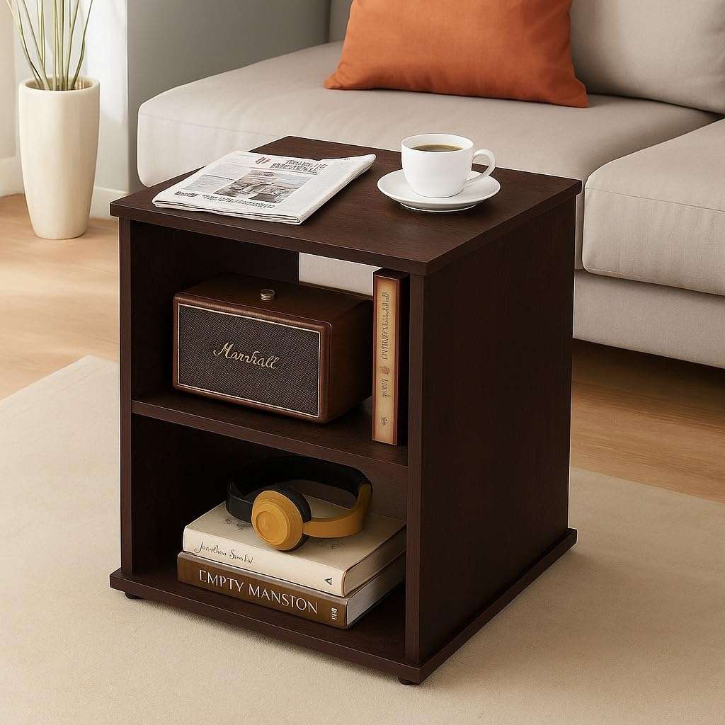 Deion Luxury 2 Tier Bedside Table | Wooden Side Table for Bedroom & Living Room | Modern Corner Table with Storage | Nightstand for Room Décor | Bed Side Organizer 1