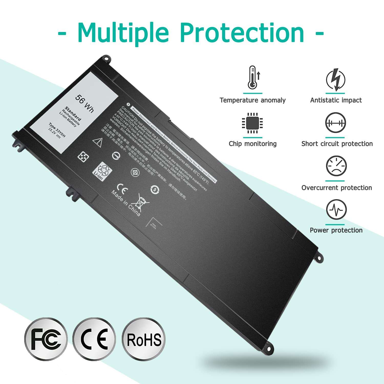 Yongerwy 33YDH Laptop Battery Compatible for Dell 13-7353 17-7000 17-7773 17-7778 17-7779 15-7577 15GD 15PD 15PR 17PD Latitude 14 15 3490 3580 3590 fits PVHT1 DNCWSCB6106B 15.2V 56WH 6
