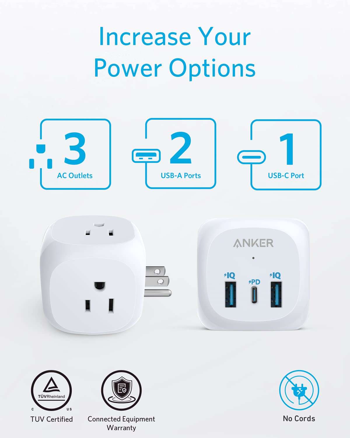 Anker USB C Outlet Extender, Anker 321 Outlet Extender With 3 Outlets and 20W USB C Charging for iPhone 15/13 Series, Power Delivery Charging for Dorm Rooms, Home Office, Cruise Ship Travel Esstential 3