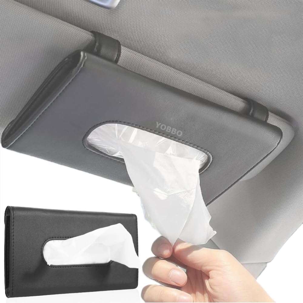 Yobbo Car Tissue Holder, Sun Visor Napkin Holder, Car Visor Tissue Papers Holder, Tissue Holder for Car, Tissue Dispenser Rectangular (Black)