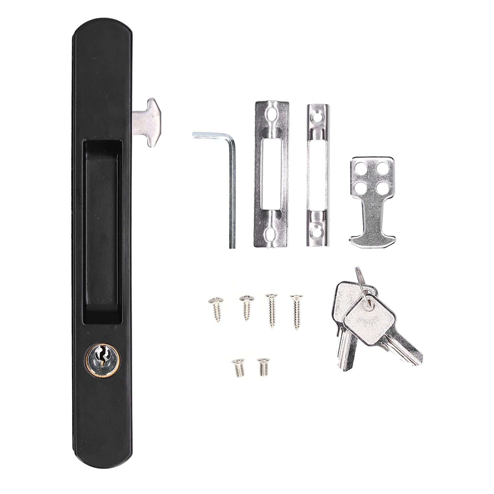 Sliding Door Lock Black Copper Zinc Alloy Lock Furniture Hardware,Sliding Door Lock with Key, for Balcony Door,for 27‑29mm Thick Sliding Doors and Window, barn Door Lock Pocket Door Lock Sliding 1