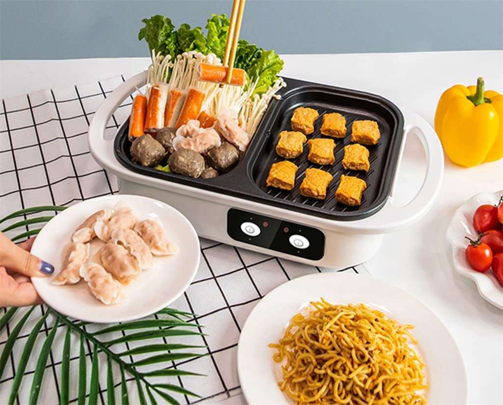 BBQ Grill Outdoor Hot Pot Cooker BBQ Grill Multifunctional BBQ Grill Non Stick Plate Barbecue Pan Hot Pot (Color : Black, Size : Medium) 5