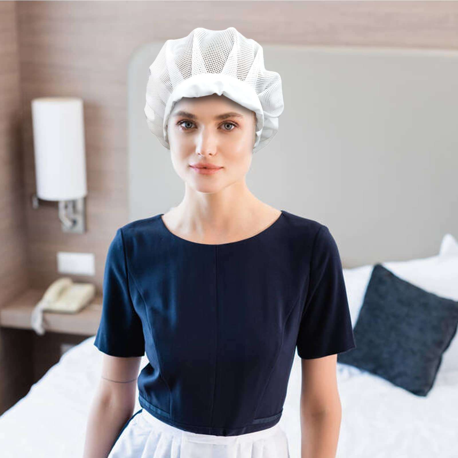 6 or 10 Pack Elastic Drawstring Chef Cap Mesh Cooking Hat Food Service Hair Nets Kitchen Net Reusable Restaurant Beanie (2 Black+2 White+2 Pink Elastic Drawstring, one Size) 5