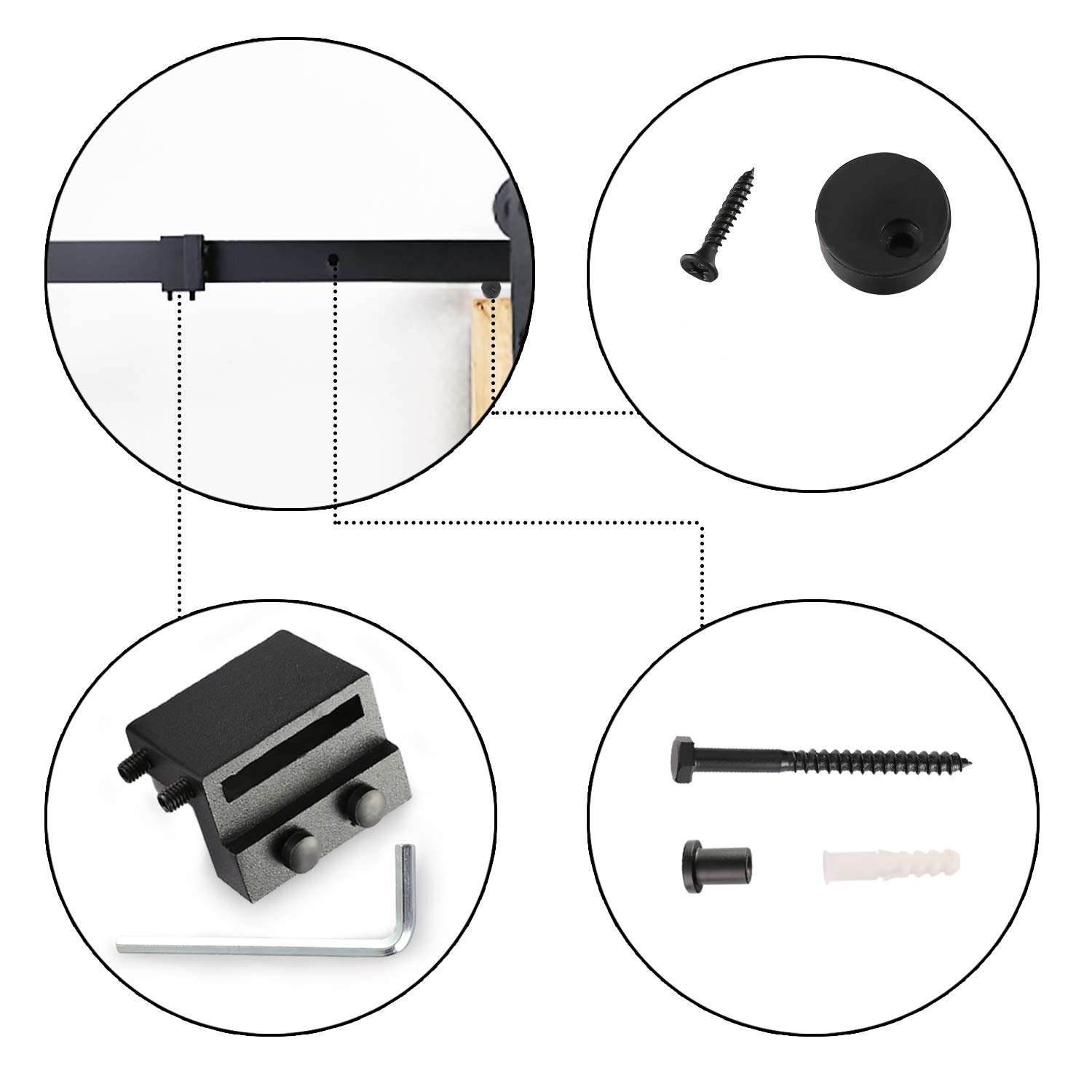 YIGOLD 8 ft Sliding Barn Door Hardware Kit Heavy Duty Sturdy Factory Outlet Carbon Steel(Additional with 1x Floor Guide Metal,1xHandle Pull and Flush Hardware Set),J Shape Hanger (8ft) 2