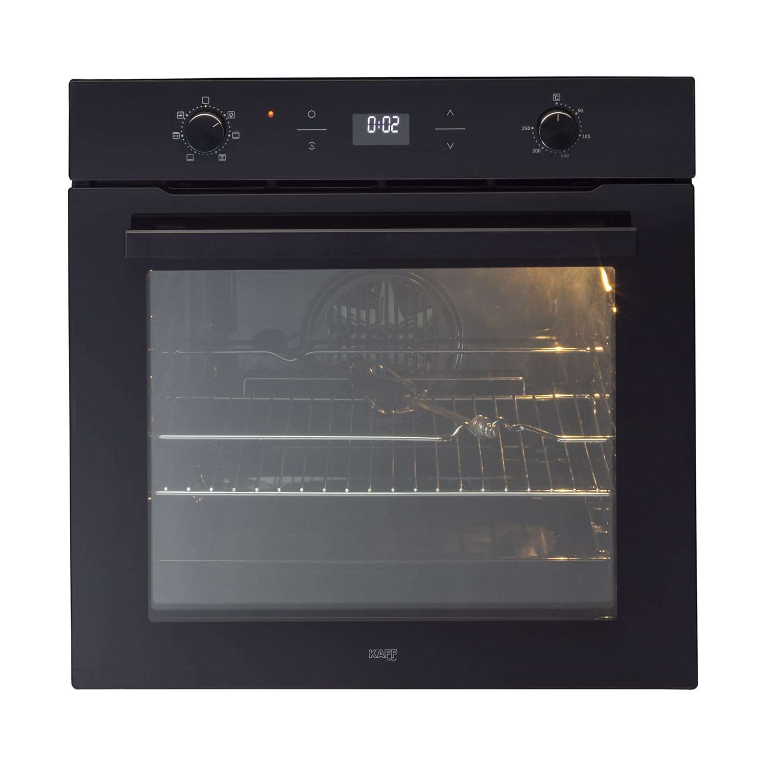 KAFF OV81 GIKF 81 Litre Multi-Functional Built-in Oven with | Convection, Rotisserie, Fan & Grill | 3 Layer Black Reflective Fascia Glass Door, Rotary Electronic Controls (Black)