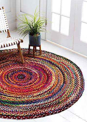 Unique Loom Braided Chindi Collection Area Rug - Layer (3' 3" Round, Multi/ Blue) 1