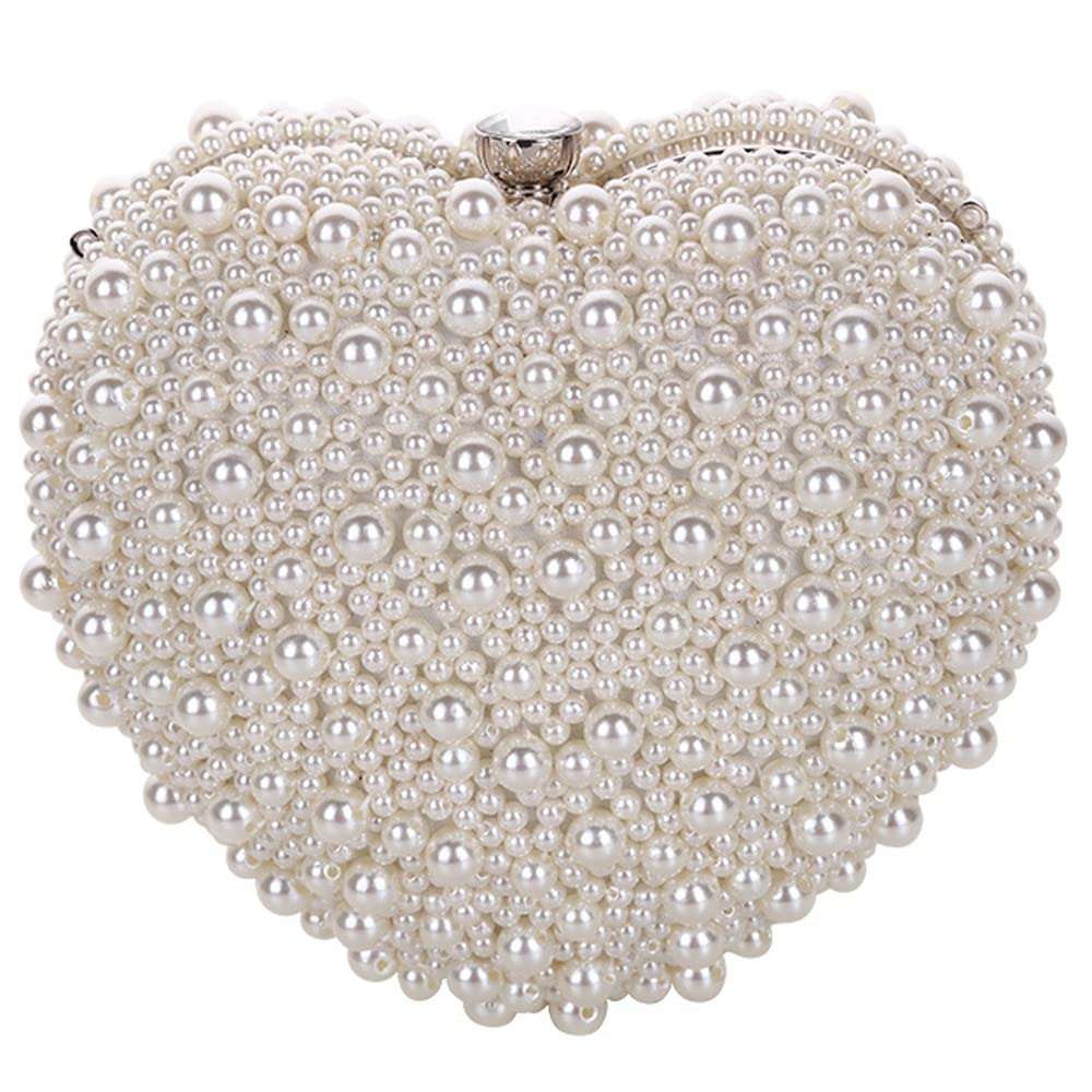 XIALON Pearl Clutch Bag Woman Heart Shape Handbag Chain Shoulder Evening Bags Fashion Clutch Bag 1