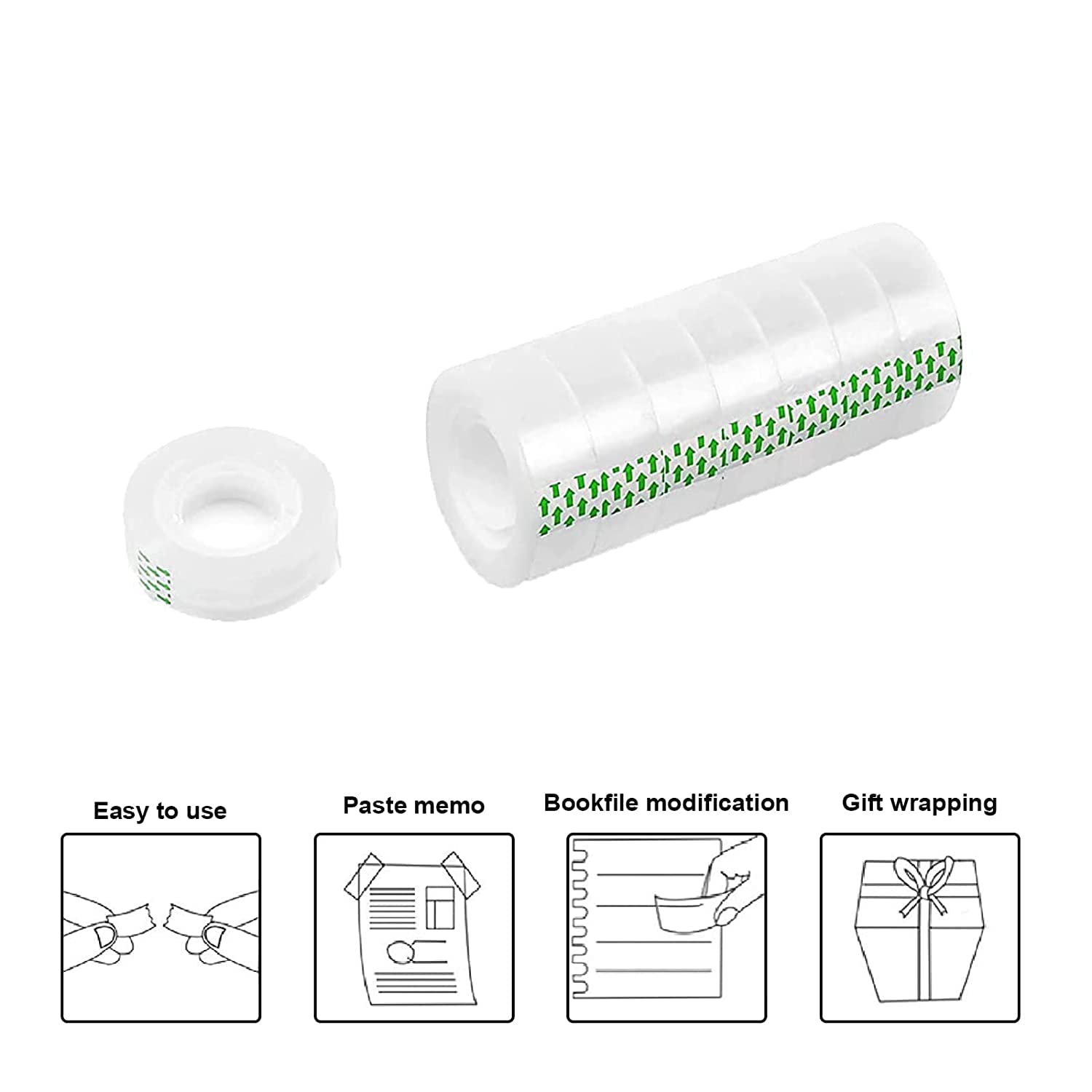 MARKQ Clear Tape 3/4 Inch x 25 Yards Transparent Tape for Office Home School Gift Wrapping Tape Refills for Dispensers 1 Inch Core 8 Rolls 3