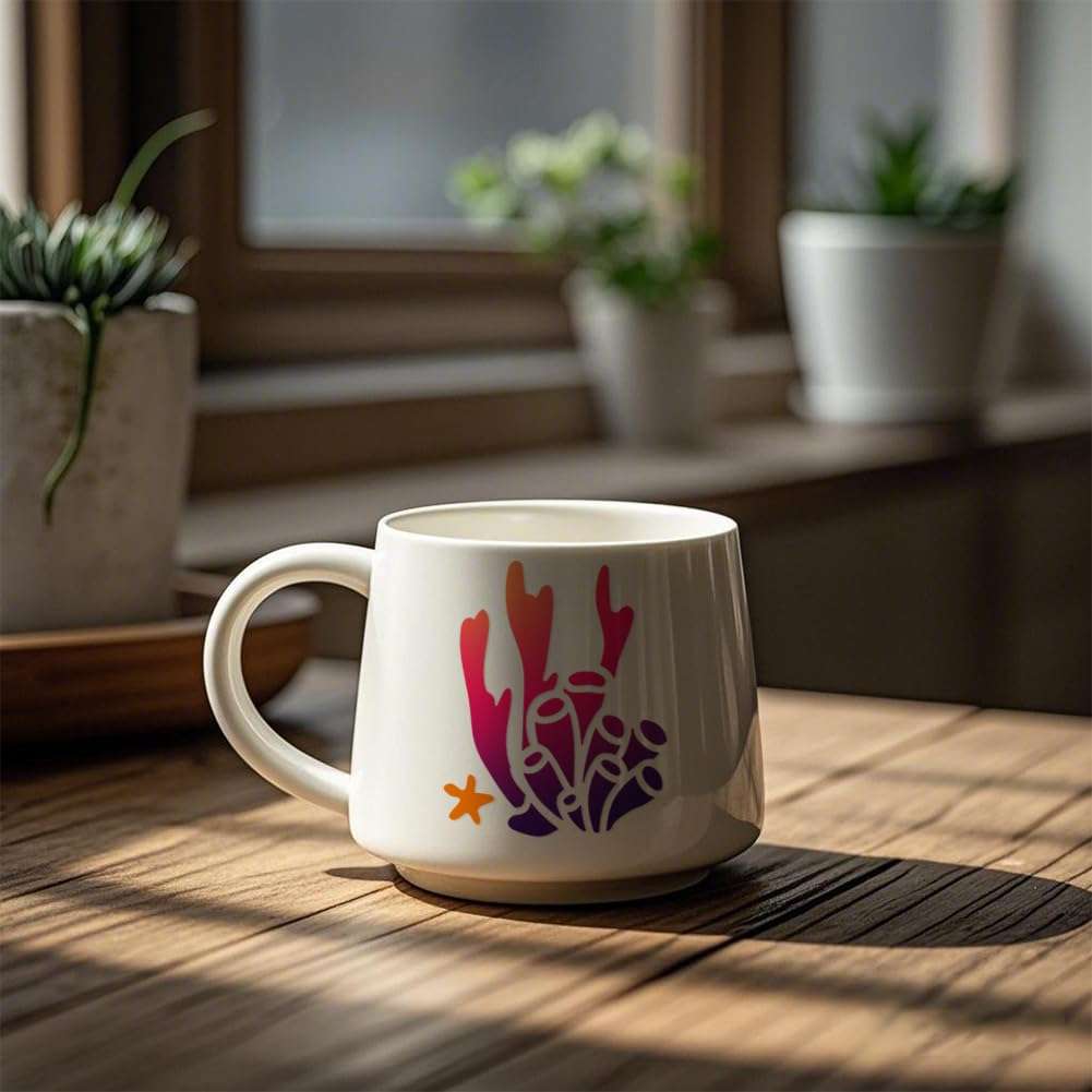 DOODLREAM 12 Styles Coral Seaweed Stencil for Painting, 11.8"x11.8"Reusable Seagrass Sea Plants Stencil Drawing Template, DIY Craft Paint Template for Wall Home Decor Wood Burning Card Journal Fabric 6