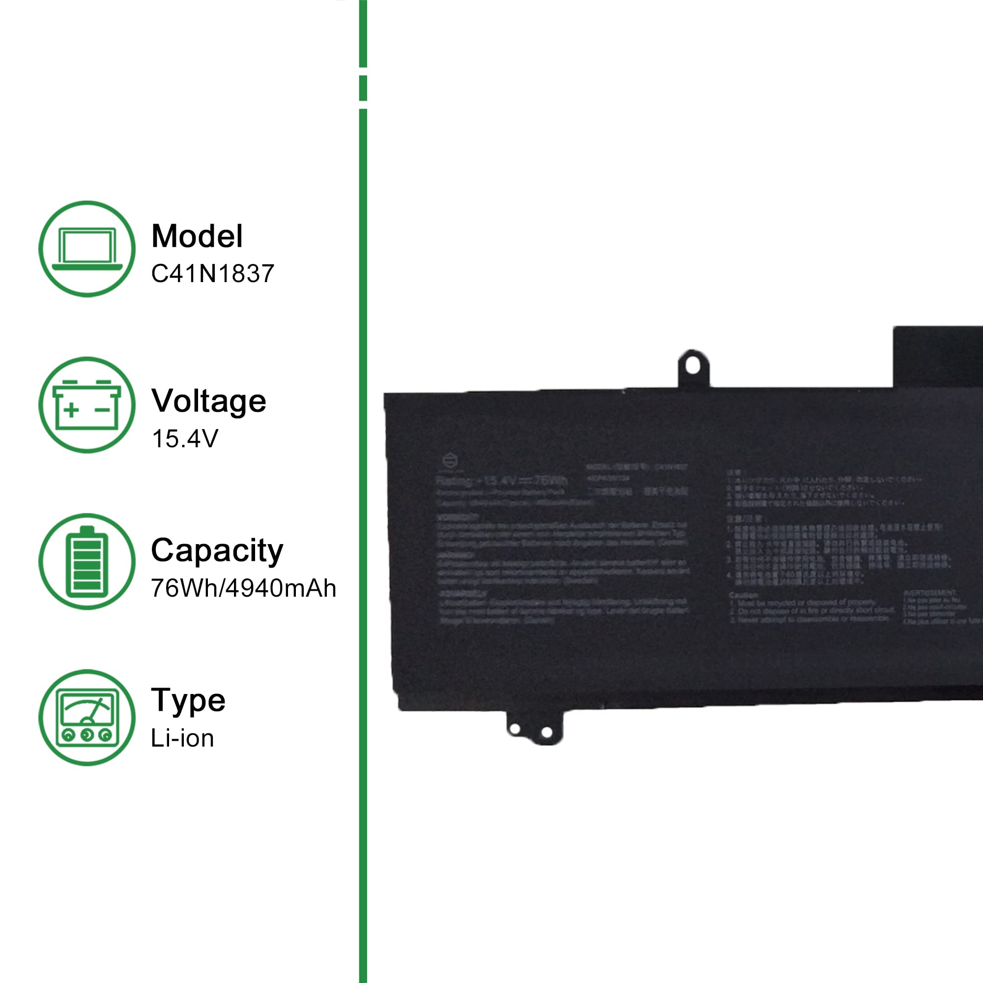 JIAZIJIA C41N1837 Laptop Battery Replacement for Asus Rog Zephyrus GA502DU GA502GU GU502DU GU502GU GU502GV GU532GU GU532GV GX502GV GX502GW GX532GV GX532GW Series Notebook 15.4V 76Wh 4940mAh 2