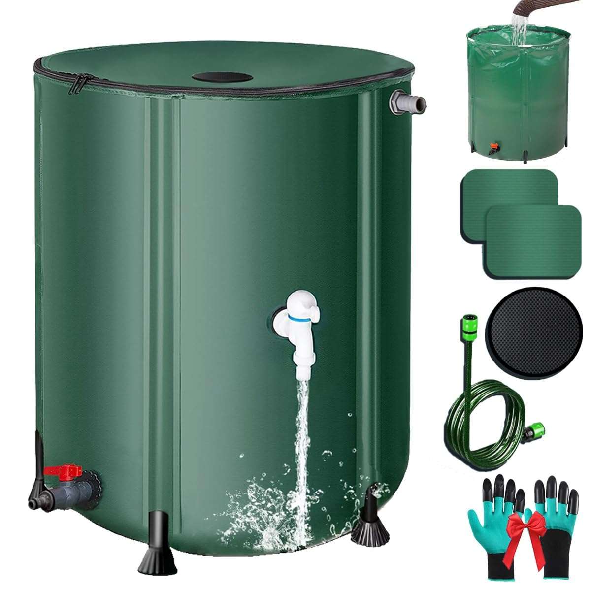 Rain Barrels to Collect Rainwater from Gutter, Collapsible Rain Barrel, Portable Water Storage Tank, Rainwater Collection System with Filter Spigot Overflow Kit for Garden Outside Lawn(Regular,13 Gall 1