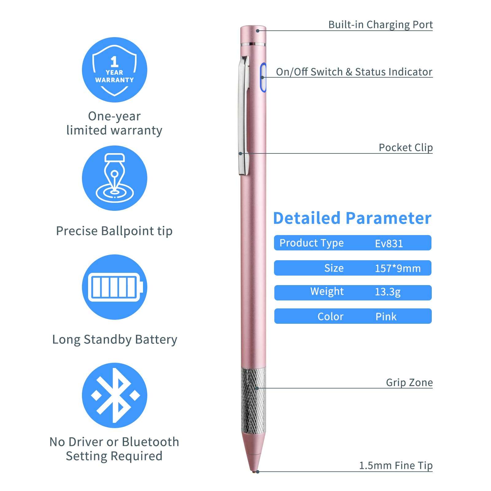 Stylus Pencil for Lenovo Smart Tab M10 Plus 2nd/3rd Gen Pen,Minilabo Touch Screens Digital Stylus Pen with 1.5mm Fine Tip Stylist Pen for Lenovo Smart Tab M10 Plus Drawing and Writing Pencil,Pink 6