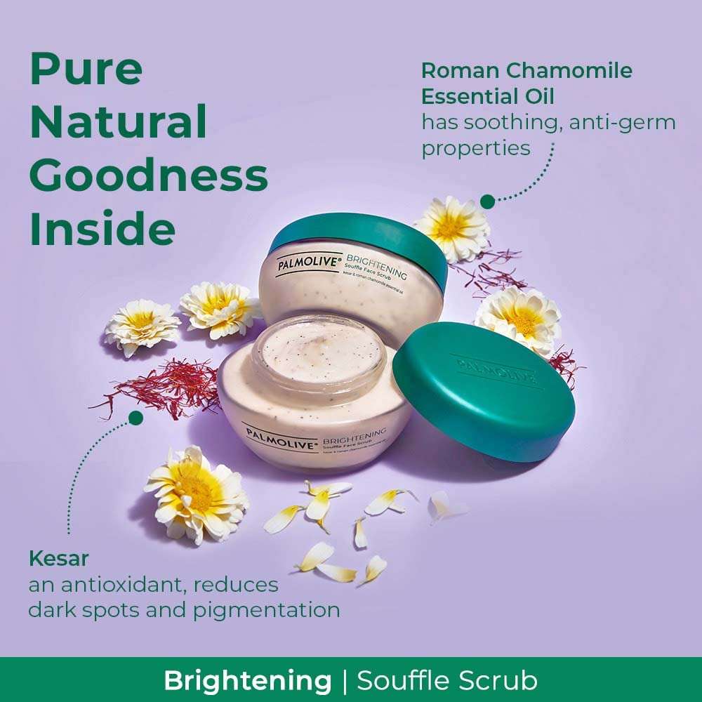 Palmolive Brightening Face Care Combo - Gel Face Wash and Souffle Face Scrub, with Kesar and Roman Chamomile Essential Oil, Suits All Skin Types, Combo Pack (100ml + 100ml) 4