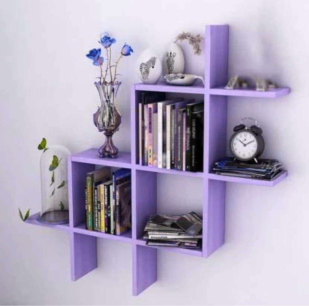 FireBees Showcase for Home Decoration Items,Wall shelve Home Decor for Living Room,Wall shelve for Hall,Shelf for Living Room Stylish,intersecting Wall shelv,Showcase for trophoies (Purple) 1