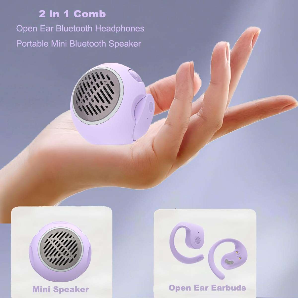 Wireless Open Ear Bluetooth Headphones, 2 in 1 open ear earbuds with Mini Portable Bluetooth Speaker,OWS Hanging Earphones, Air Conduction Over Ear Earbuds Out of Ear (2 in 1 With Speaker, Purple) 4