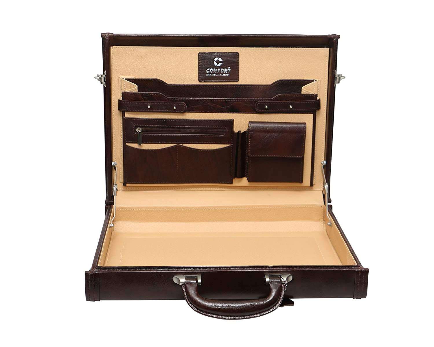 C COMFORT?- Genuine Leather Briefcase Laptop Compartment Expandable Features High-Security Combo Number Lock Briefcase Bag for Men| D-L:17" H:12.5" B:3" 6