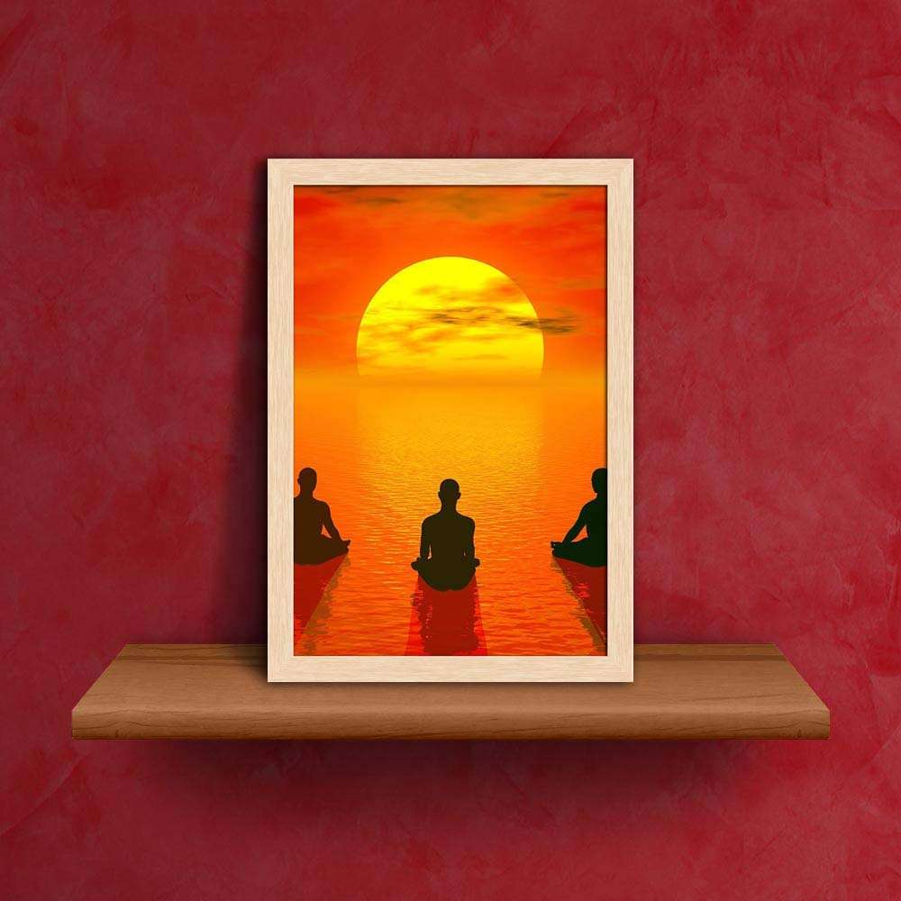 ArtzFolio Lotus Position Meditation Paper Poster Natural Brown Frame | Top Acrylic Glass 9 x 13 inch (23 x 33 cms) 1