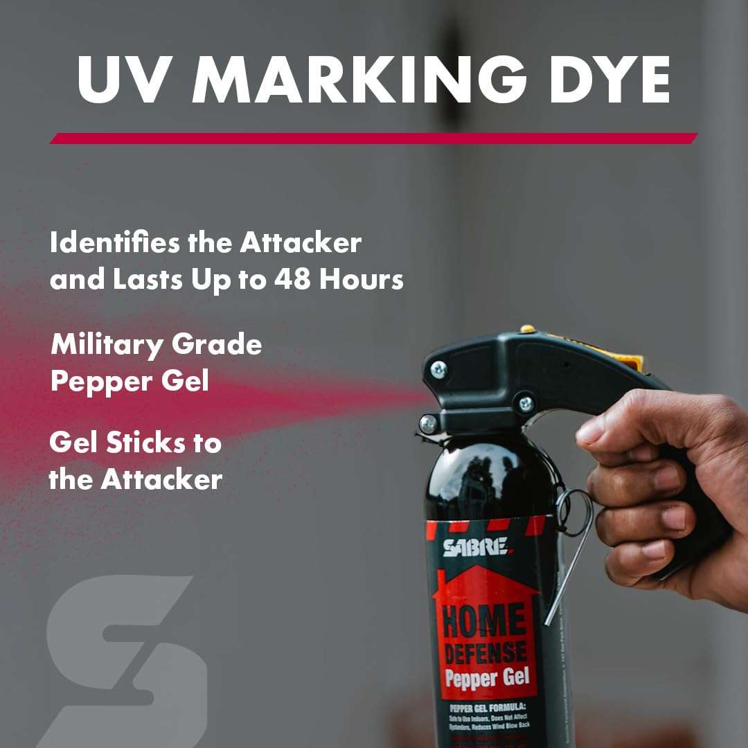 SABRE Red Home Defense Pepper Gel With Wall Mount For Easy Access, Max Strength OC Spray, UV Marking Dye Helps Identify Suspects, Full Hand Grip For More Accurate Aim, Secure Pin Safety, 32 Bursts 6