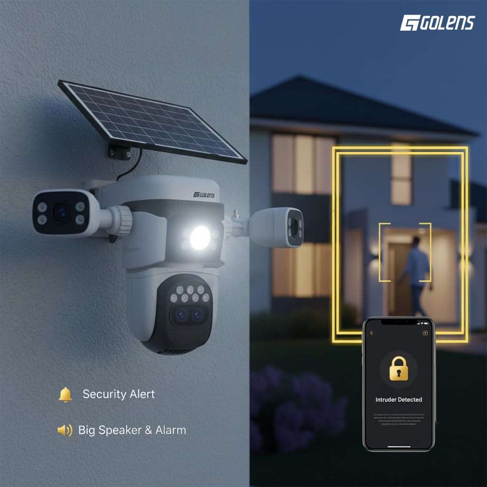 Golens WC22K Solar 4G Security Camera | 4-Lens CCTV, 10× Zoom, 360° Coverage, PIR Motion Detection, 8000mAh Battery, Color Night Vision, 2-Way Audio, IP66 Waterproof 3