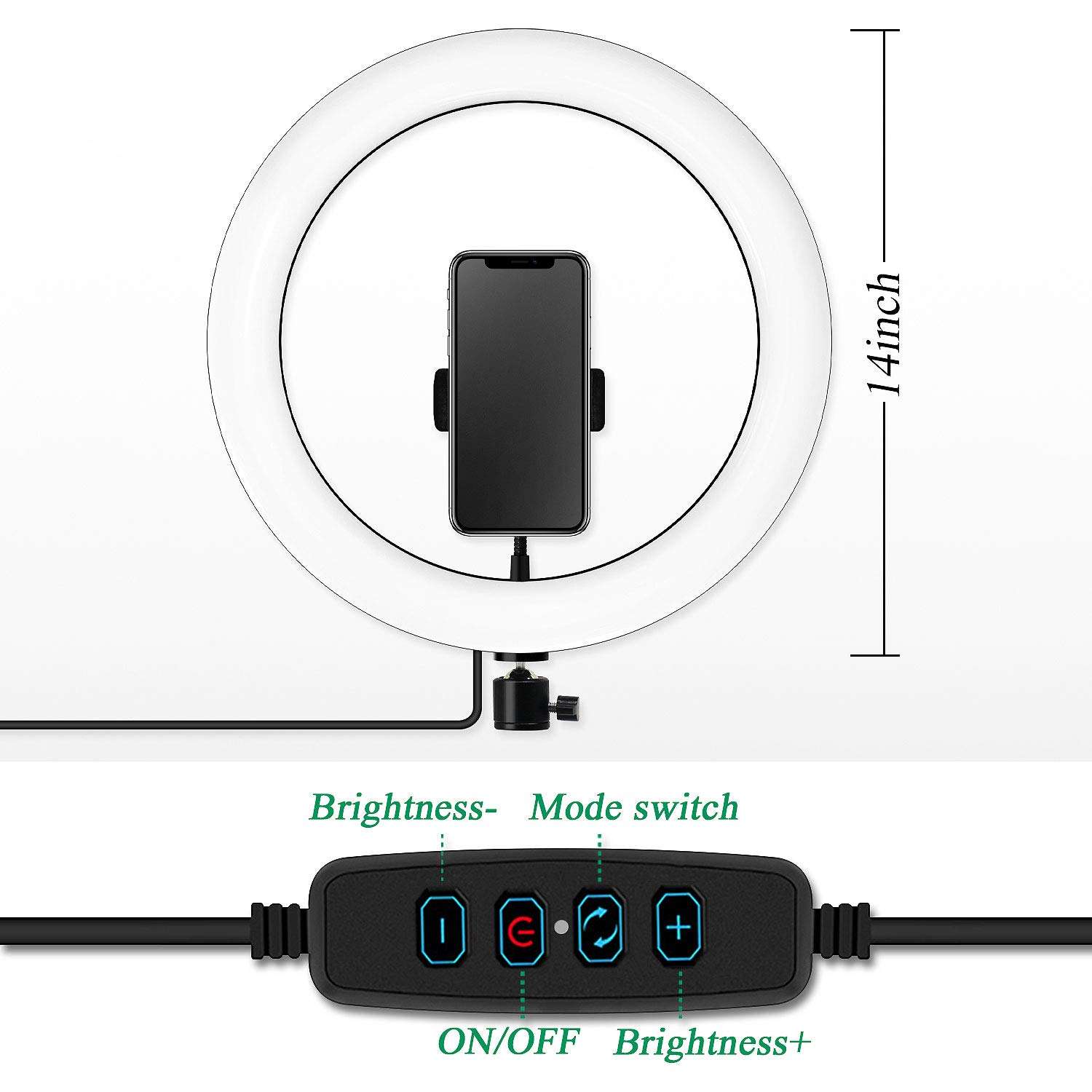 Photography Ring Light with Tripod Holder: Yingnuost 14-inch Dimmable LED Circle Lamp with Phone Holder & vlogging Camera Tripod Stand for Makeup | Streaming Live | YouTube TIK Tok Video Recording 5