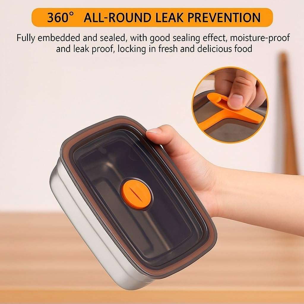 Marve Fridge Storage Box 1000 Ml 316 Stainless Steel Food Storage Containers | Food Grade, Leakproof Kitchen Organizer | Freshness Locking, Microwavable & Freezer Safe, Silver With Lid (3 Pcs) 4