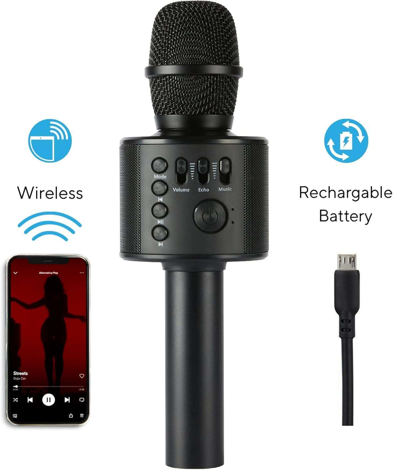Core Innovations Wireless Bluetooth Karaoke Microphone with Built-in Speakers + HD Recording, Portable Handheld Mic | Black 5