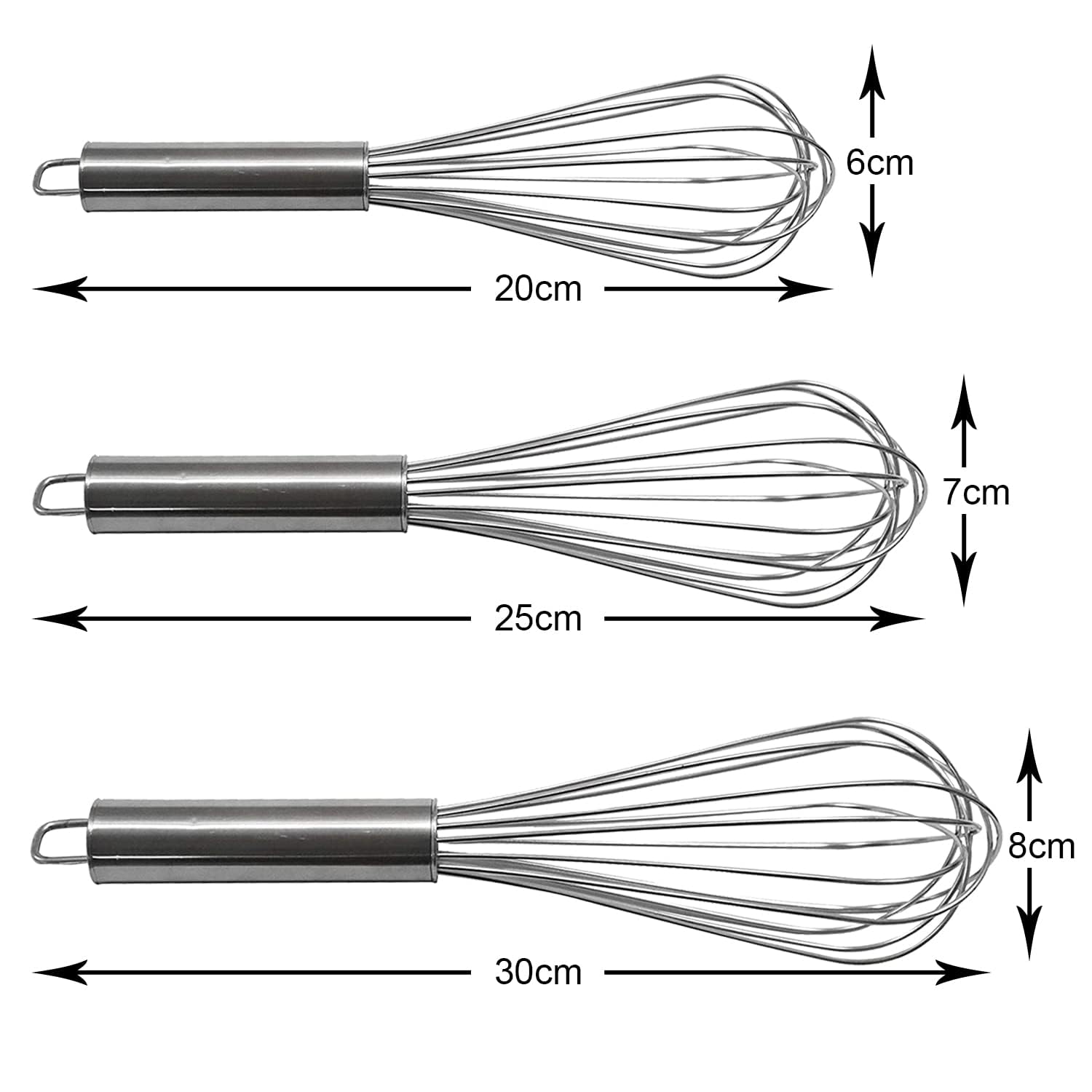 Whisks for Cooking, 3 Pack Stainless Steel Whisk for Blending, Whisking, Beating and Stirring, Enhanced Version Balloon Wire Whisk Set, 8"+10"+12" Wire Whisker, Egg Beater, 6
