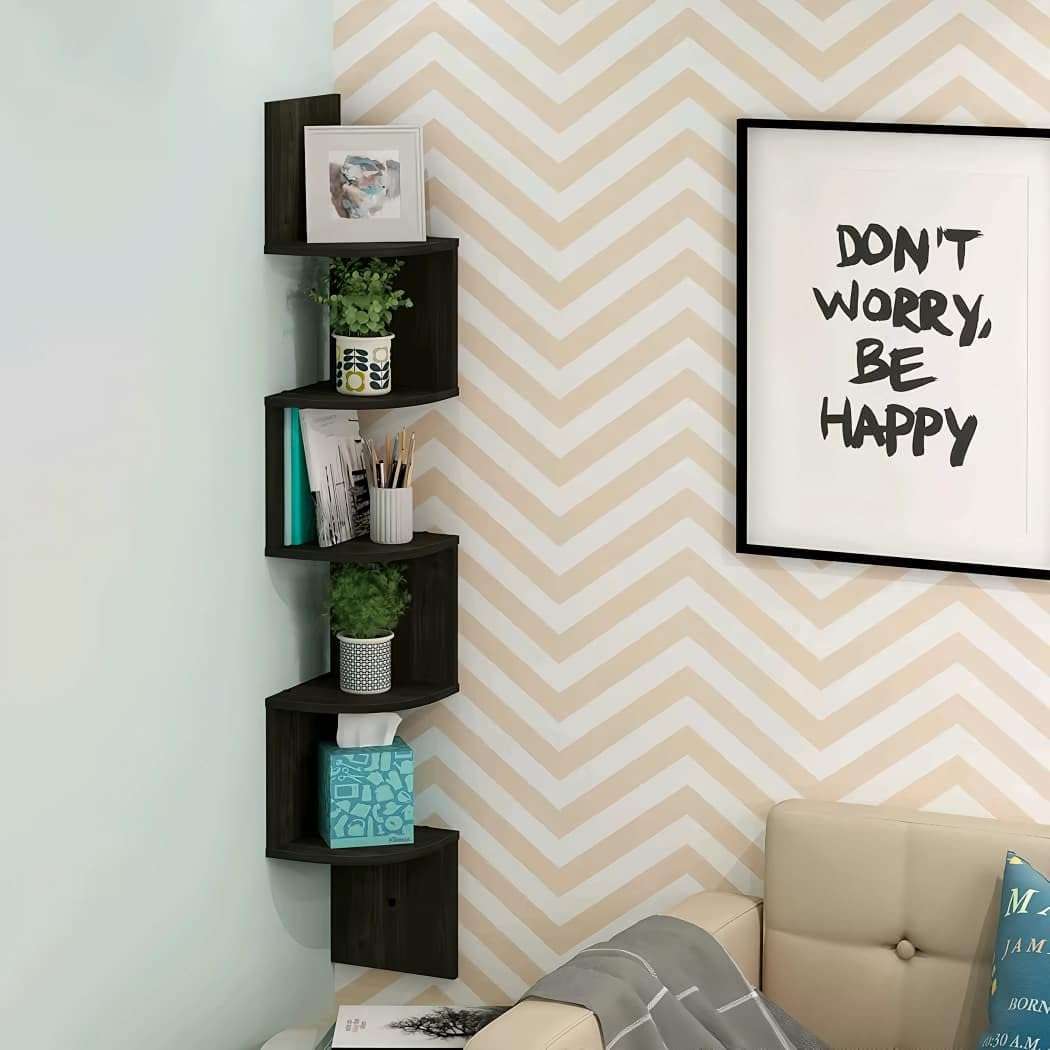 OXMIC Corner Wall Mount Display Shelf, Corner Shelf for Living Room Decor, 5-Tier Floating Design, 17x17x108 cm, Decorative Storage for Home Office 3