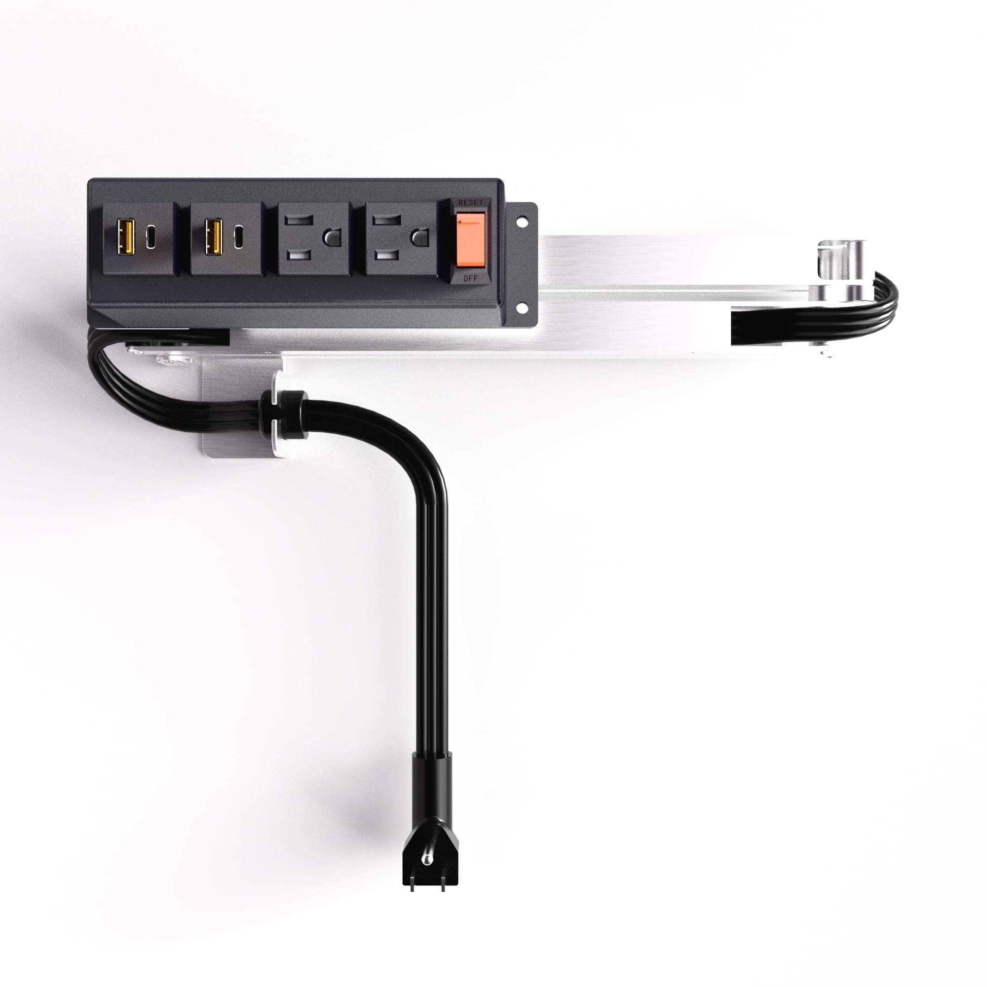 Drawer Outlet Kit with PD 20W USB-C Charging Station(2), AC(TR)(15Amp) Outlets(2), (14 AWG) Power Cable, Aluminum Cord Management Arm for Wide Drawer Bathroom Kitchen Bedroom Offices Cabinets(Black) 1