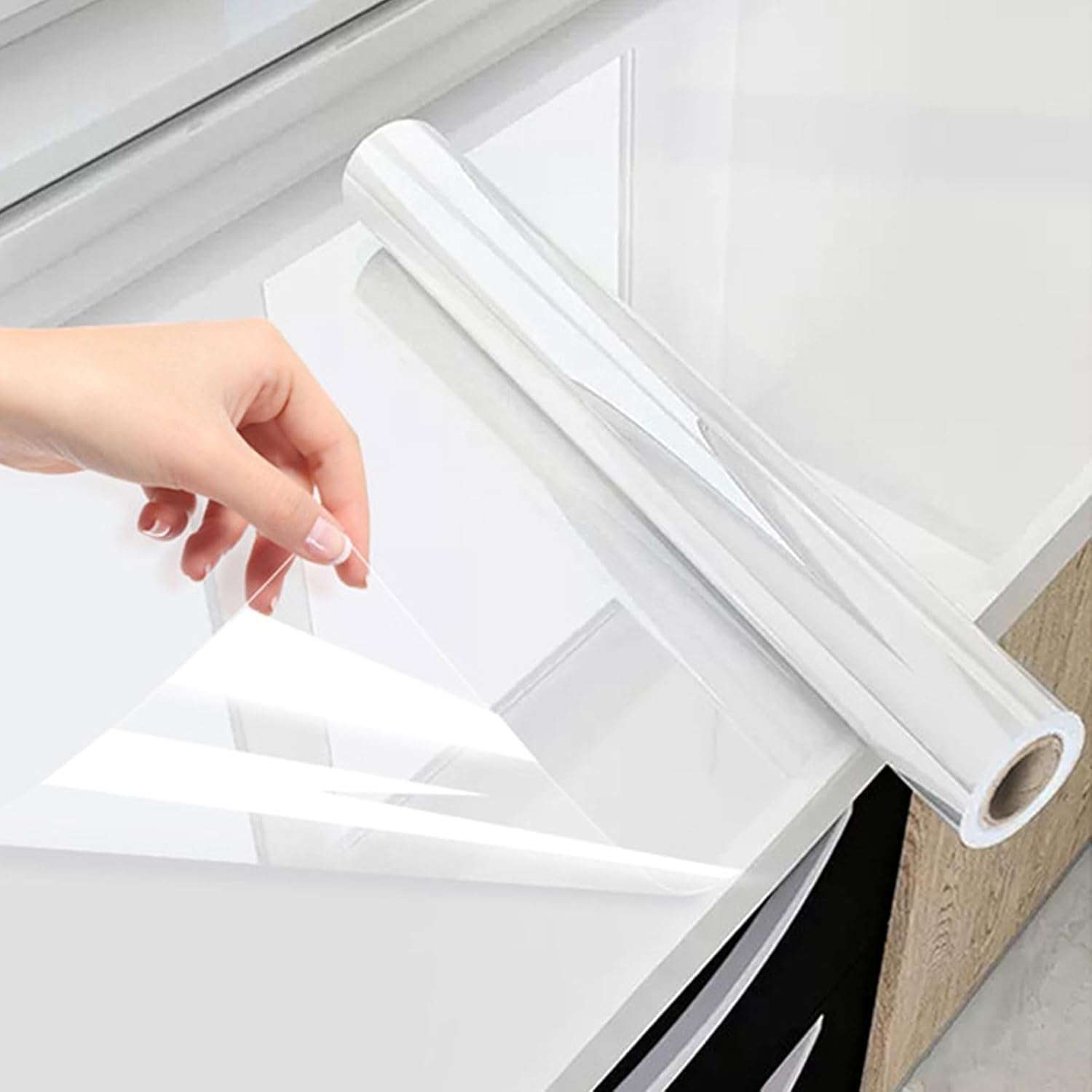 Clear Wall Protector Contact Paper - Self Adhesive Removable Film| Kitchen Cabinet Liner Transparent Sheet Foil Backsplash| Oil, Waterproof Wallpaper Heat Resistant, (12 x 70 Inches) 3
