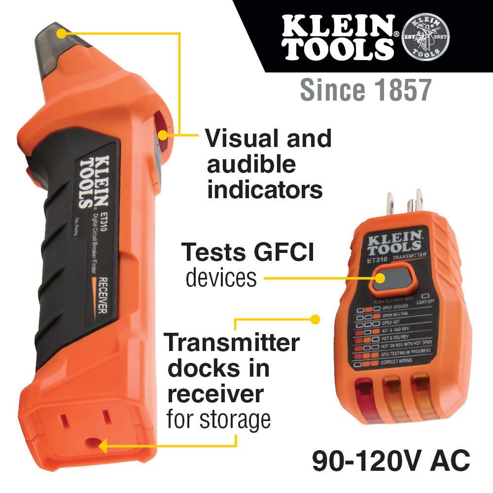 Klein Tools ET310KIT AC Circuit Breaker Finder and Accessory Kit with Electric Tester, Voltage Tester, GFCI Outlet Tester, Leads, Adapters and Case 3